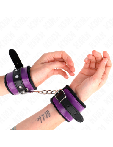 KINK - MUÑEQUERAS FORRADAS PREMIUM NEGRO CON CORREA VIOLETA / NEGRO AJUSTABLE 17-29 CM X 6 CM