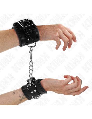 KINK - MUÑEQUERAS FORRADAS NEGRO CON CORREA NEGRO AJUSTABLE 20-29 CM X 5.5 CM