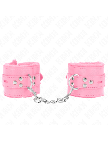 KINK - MUÑEQUERAS FORRADAS CON AGUJEROS CUADRADOS ROSA Y CORREA ROSA AJUSTABLE 17-29 CM X 6 CM