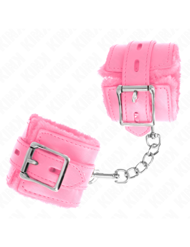 KINK - MUÑEQUERAS FORRADAS CON AGUJEROS CUADRADOS ROSA Y CORREA ROSA AJUSTABLE 17-29 CM X 6 CM