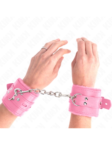 KINK - MUÑEQUERAS FORRADAS CON AGUJEROS CUADRADOS ROSA Y CORREA ROSA AJUSTABLE 17-29 CM X 6 CM