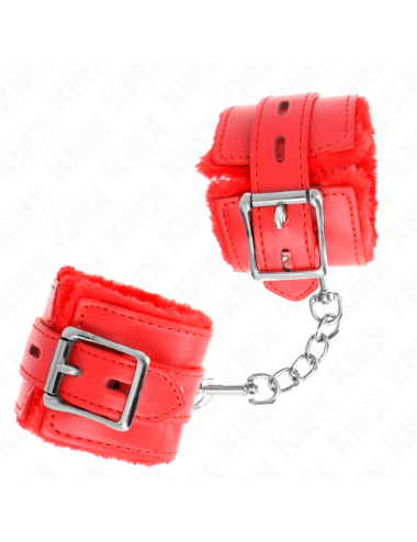 KINK - MUÑEQUERAS FORRADAS CON AGUJEROS CUADRADOS ROJO Y CORREA ROJO AJUSTABLE 17-29 CM X 6 CM