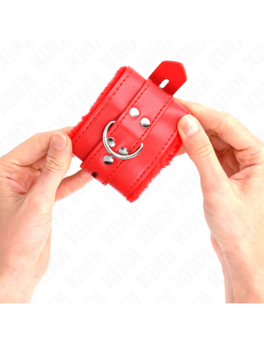 KINK - MUÑEQUERAS FORRADAS CON AGUJEROS CUADRADOS ROJO Y CORREA ROJO AJUSTABLE 17-29 CM X 6 CM