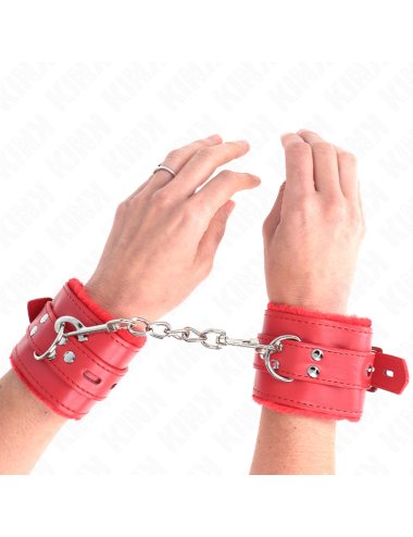 KINK - MUÑEQUERAS FORRADAS CON AGUJEROS CUADRADOS ROJO Y CORREA ROJO AJUSTABLE 17-29 CM X 6 CM