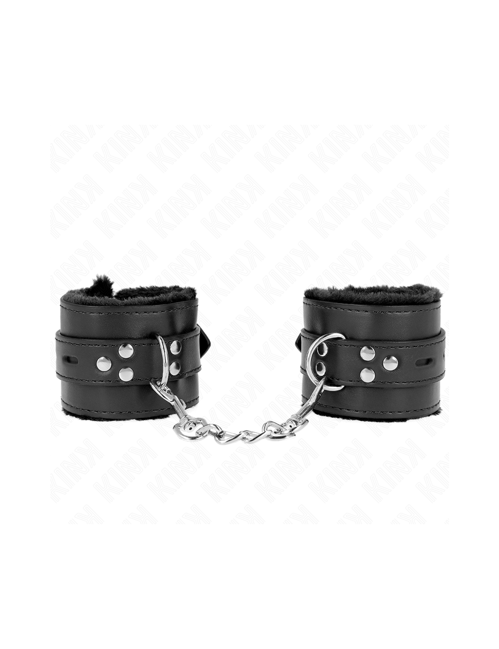 KINK - MUÑEQUERAS FORRADAS CON AGUJEROS CUADRADOS NEGRO Y CORREA NEGRO AJUSTABLE 17-29 CM X 6 CM