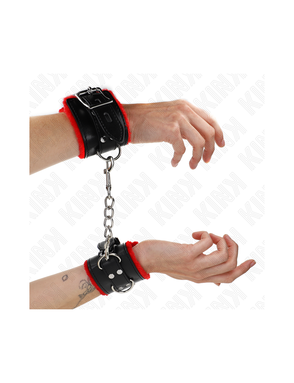 KINK - MUÑEQUERAS FORRADAS CON AGUJEROS CUADRADOS ROJO Y CORREA NEGRO AJUSTABLE 17-29 CM X 6 CM