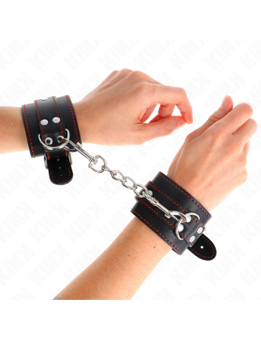 KINK - MUÑEQUERAS NEGRO CON DETALLES EN ROJO AJUSTABLE 20-28 CM X 5.5 CM