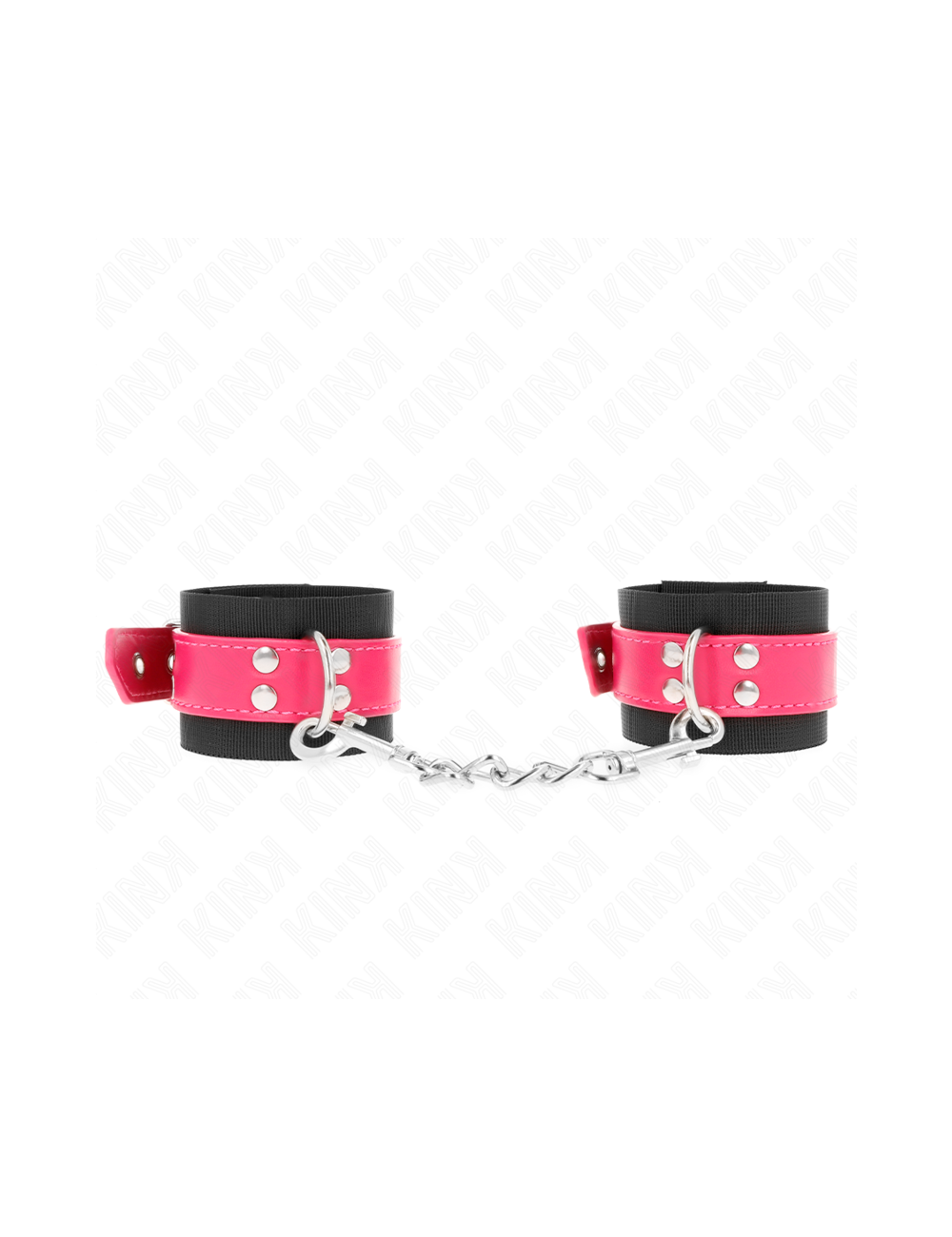 KINK - MUÑEQUERAS DE NYLON NEGRO CON CORREA POLIPIEL FUSCIA AJUSTABLE 19-29 CM X 5.1 CM