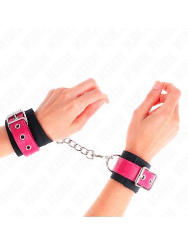 KINK - MUÑEQUERAS DE NYLON NEGRO CON CORREA POLIPIEL FUSCIA AJUSTABLE 19-29 CM X 5.1 CM