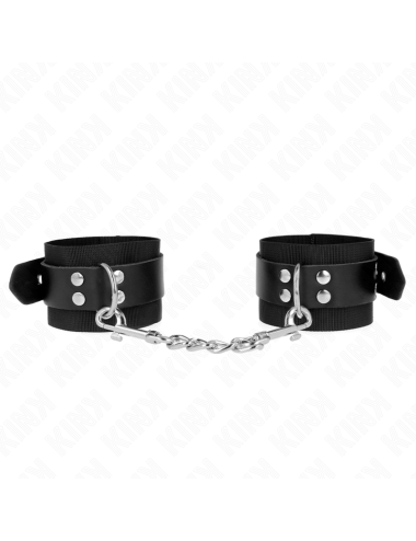 KINK - MUÑEQUERAS DE NYLON NEGRO CON CORREA CUERO NEGRO AJUSTABLE 19-29 CM X 5.1 CM
