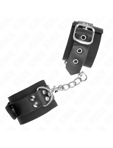 KINK - MUÑEQUERAS DE NYLON NEGRO CON CORREA CUERO NEGRO AJUSTABLE 19-29 CM X 5.1 CM