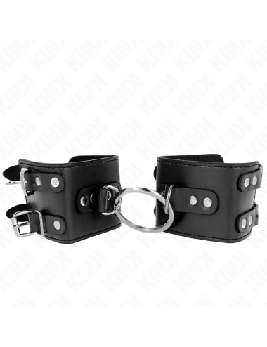 KINK - MUÑEQUERAS FIJAS CON ANILLA Y TACHUELAS NEGRO AJUSTABLE 17-22 CM X 6.5 CM