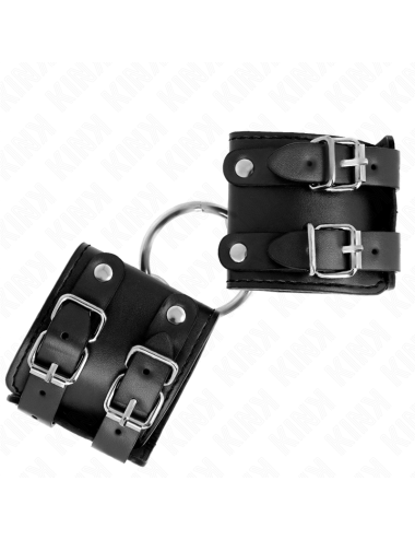 KINK - MUÑEQUERAS FIJAS CON ANILLA Y TACHUELAS NEGRO AJUSTABLE 17-22 CM X 6.5 CM
