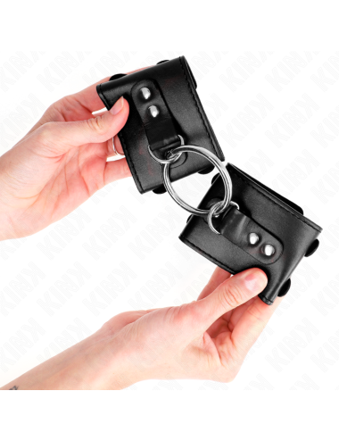 KINK - MUÑEQUERAS FIJAS CON ANILLA Y TACHUELAS NEGRO AJUSTABLE 17-22 CM X 6.5 CM