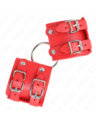 KINK - MUÑEQUERAS FIJAS CON ANILLA Y TACHUELAS ROJO AJUSTABLE 17-22 CM X 6.5 CM