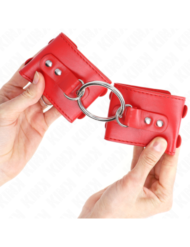 KINK - MUÑEQUERAS FIJAS CON ANILLA Y TACHUELAS ROJO AJUSTABLE 17-22 CM X 6.5 CM