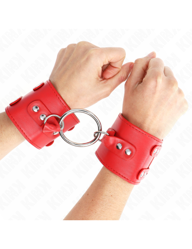 KINK - MUÑEQUERAS FIJAS CON ANILLA Y TACHUELAS ROJO AJUSTABLE 17-22 CM X 6.5 CM