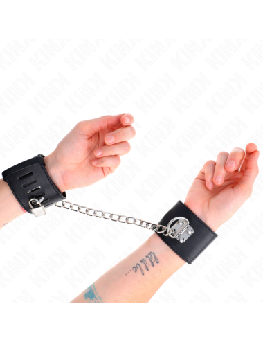 KINK - MUÑEQUERAS FIJAS CON CADENA 30 CM Y CIERRE CANDADO NEGRO AJUSTABLE 16-23 CM X 5.5 CM