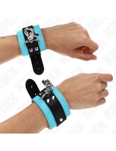 KINK - MUÑEQUERAS CON CIERRE PREMIUM NEGRO / AZUL AJUSTABLE 21-28 CM X 5.5 CM