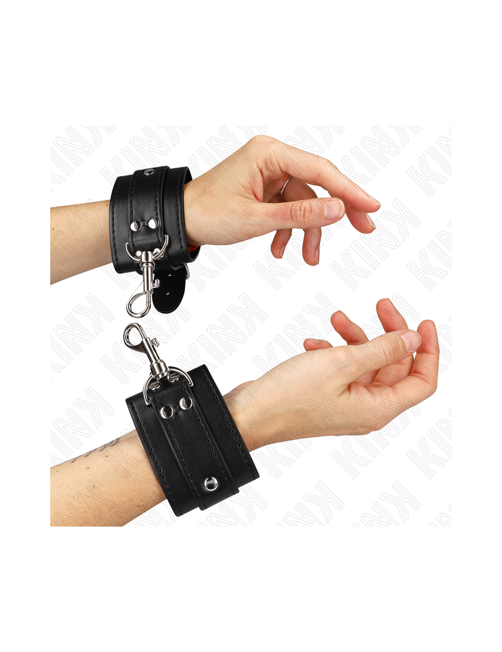KINK - MUÑEQUERAS ESTILO MAZMORRA CON CERRADURA NEGRO AJUSTABLE 21-28 CM X 5.5 CM