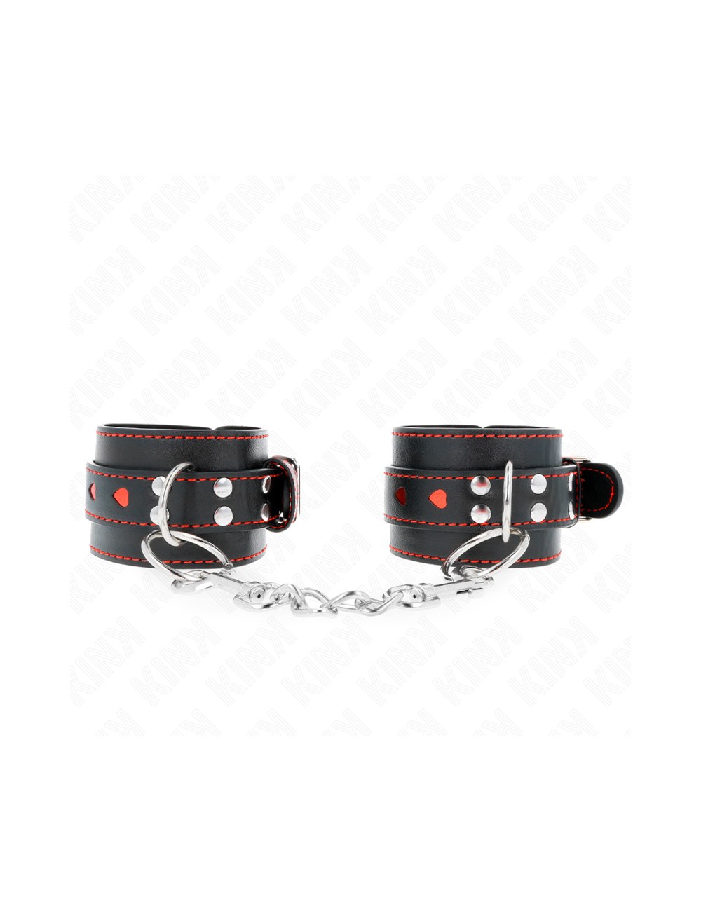 KINK - MUÑEQUERAS NEGRO CON INCRUSTACIÓN DE CORAZÓN ROJO AJUSTABLE 21-28 CM X 5.5 CM