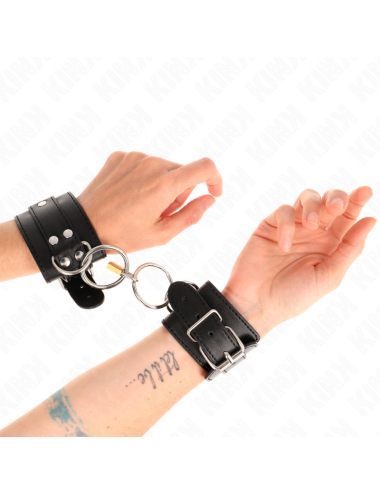 KINK - MUÑEQUERAS CON BLOQUEO DE CANDADO EN ANILLAS NEGRO AJUSTABLE 20-28 CM X 5.5 CM