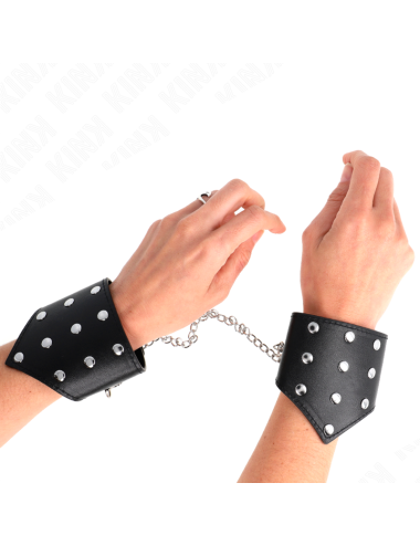 KINK - MUÑEQUERAS ESTILO PUNTIAGUDO NEGRO CON CADENA AJUSTABLE 17-23 CM X 8.5 CM