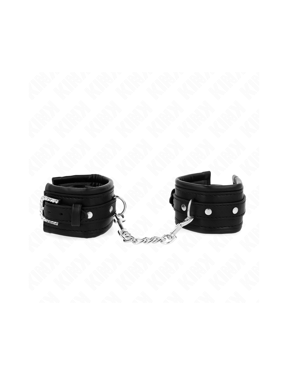 KINK - MUÑEQUERAS NEGRO CON HEBILLA DE DIAMANTES DE IMITACIÓN AJUSTABLE 25-32 CM X 5.5 CM