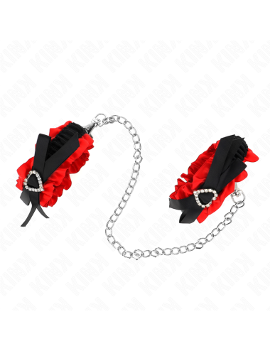 KINK - MUÑEQUERAS ELÁSTICAS DE ENCAJE CON DETALLE CORAZÓN ROJO AJUSTABLE 22-35 CM