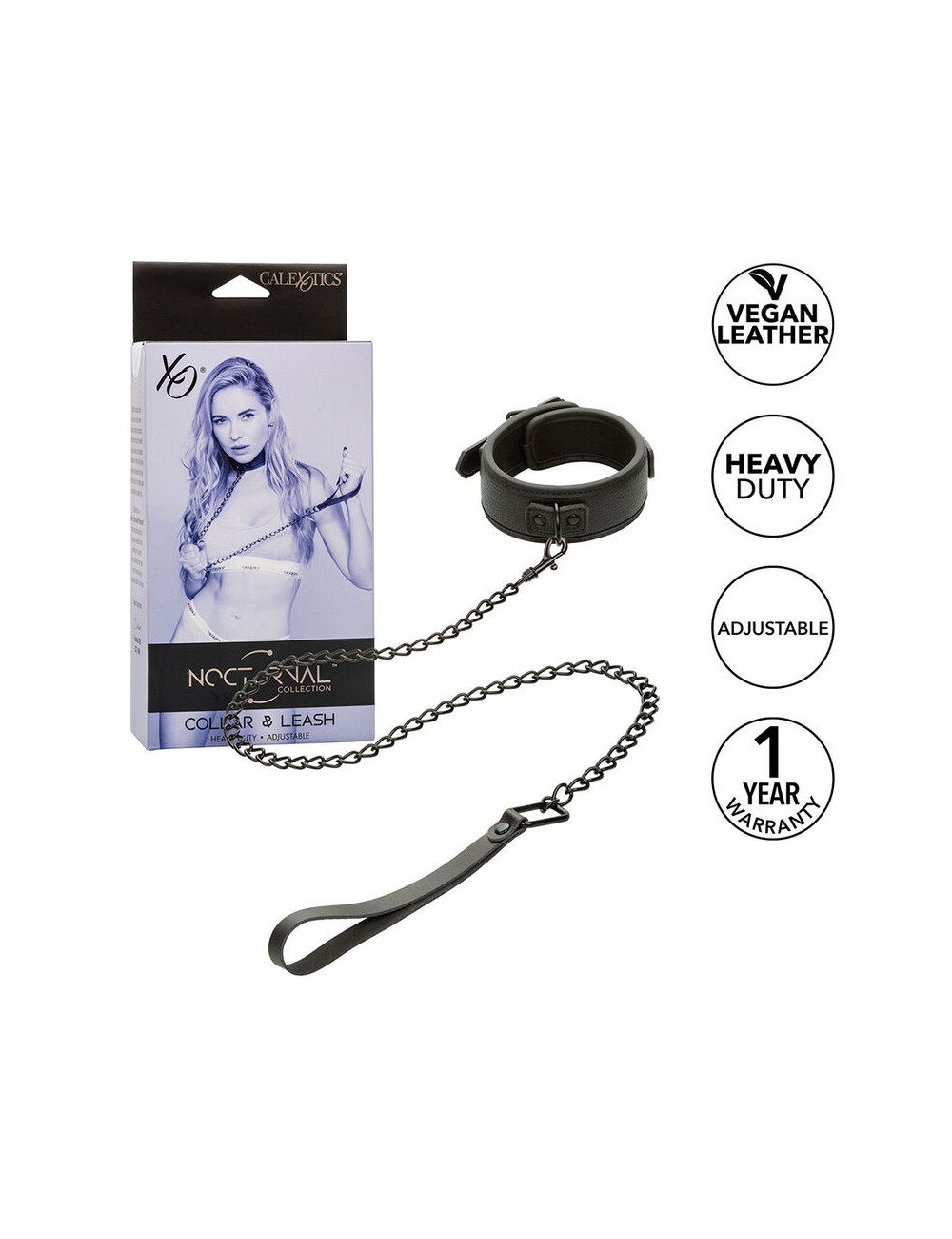 CALEXOTICS - NOCTURNAL COLLAR Y CORREA CUERO AJUSTABLE NEGRO