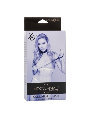 CALEXOTICS - NOCTURNAL COLLAR Y CORREA CUERO AJUSTABLE NEGRO