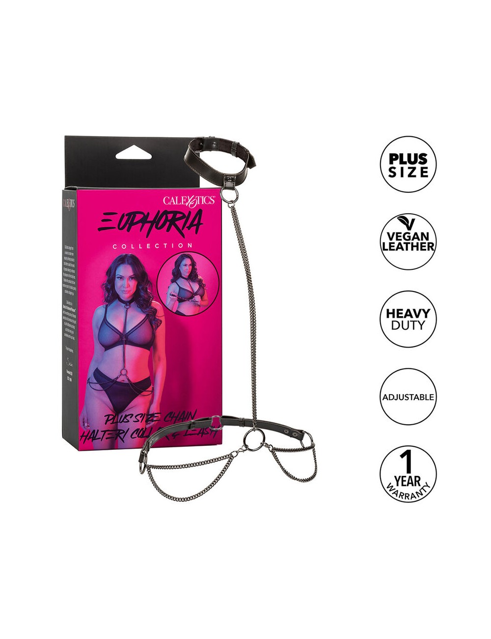 CALEXOTICS - EUPHORIA COLLAR HALTER Y CORREA CON CADENA TALLA PLUS
