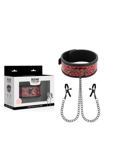 BEGME - RED EDITION COLLAR CON CADENAS Y PINZAS PEZONES CON FORRO DE NEOPRENO