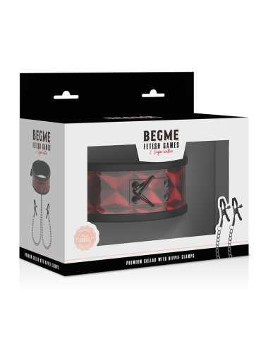 BEGME - RED EDITION COLLAR CON CADENAS Y PINZAS PEZONES CON FORRO DE NEOPRENO