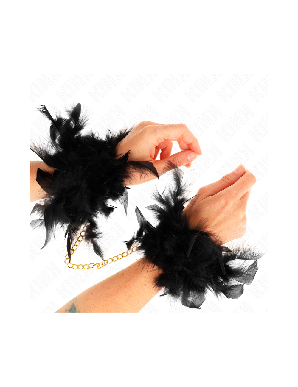 KINK - ESPOSAS DE PLUMAS NEGRO CON CADENA DORADA MODELO 1
