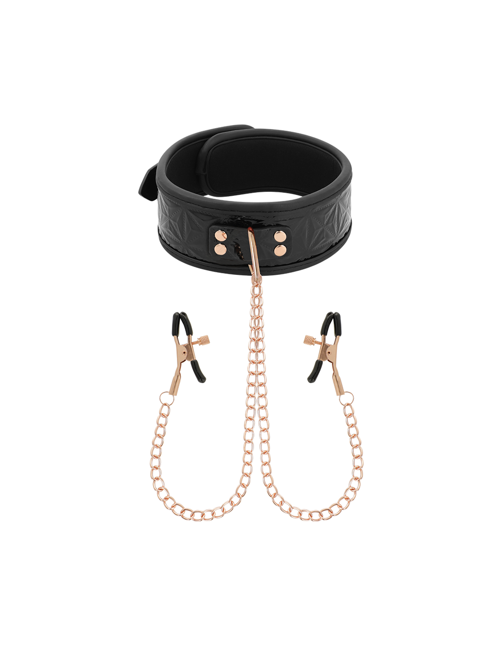 BEGME - BLACK EDITION COLLAR CON CADENAS Y PINZAS PEZONES CON FORRO DE NEOPRENO
