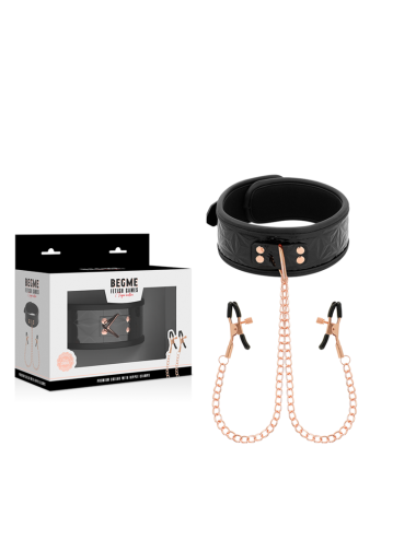 BEGME - BLACK EDITION COLLAR CON CADENAS Y PINZAS PEZONES CON FORRO DE NEOPRENO