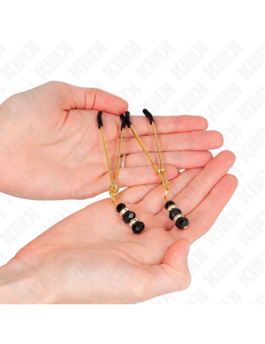 KINK - PINZAS PARA PEZONES DORADA FINA CON TRIPLE BOLA DE VIDRIO NEGRO 7 CM