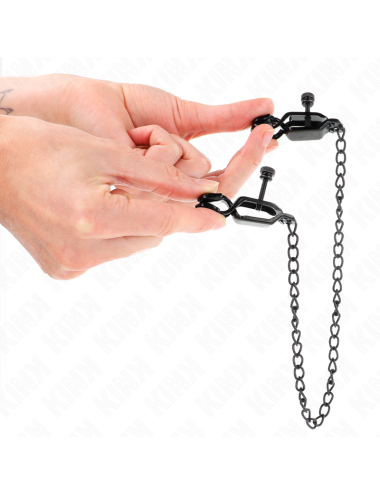 KINK - PINZAS PARA PEZONES PLANAS NEGRO CON CADENA NEGRO 30 CM