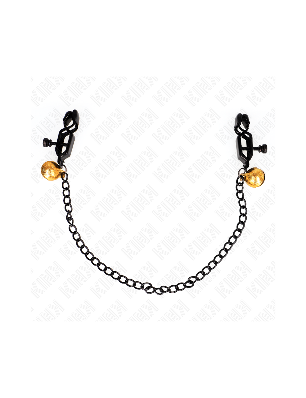 KINK - PINZAS PARA PEZONES PLANAS NEGRO CON CASCABEL Y CADENA PLATEADO 30 CM