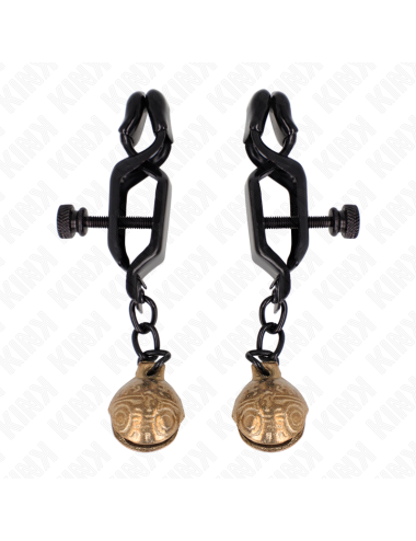 KINK - PINZAS PARA PEZONES PLANAS NEGRO CON CASCABEL 7 CM