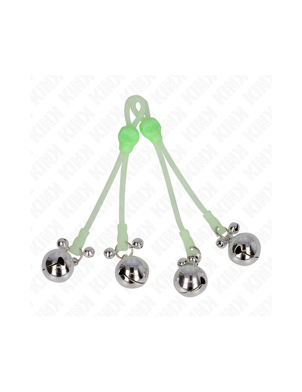 KINK - PINZAS PARA PEZONES LUMINOSAS FORMA CALABERA CON CASCABEL SONORO AJUSTABLE VERDE / PLATEADO