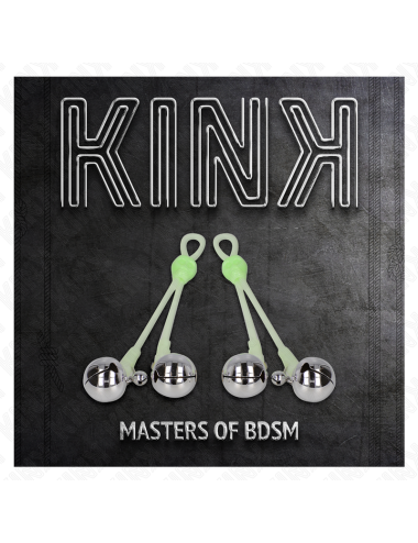 KINK - PINZAS PARA PEZONES LUMINOSAS FORMA CALABERA CON CASCABEL SONORO AJUSTABLE VERDE / PLATEADO