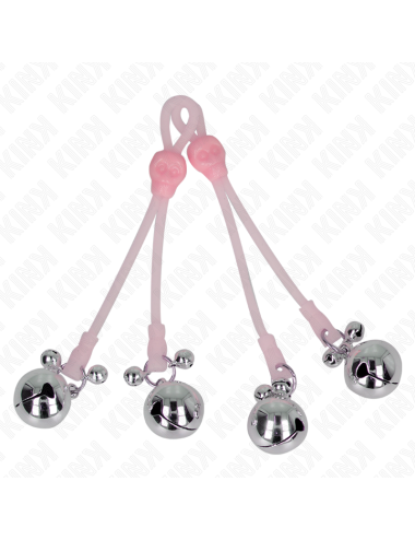 KINK - PINZAS PARA PEZONES LUMINOSAS FORMA CALABERA CON CASCABEL SONORO AJUSTABLE ROSA / PLATEADO