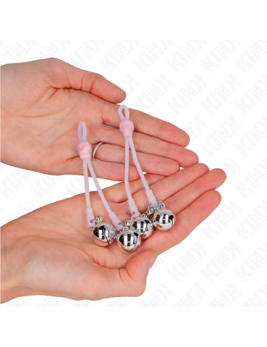 KINK - PINZAS PARA PEZONES LUMINOSAS FORMA CALABERA CON CASCABEL SONORO AJUSTABLE ROSA / PLATEADO