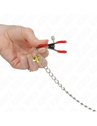 KINK - PINZAS PARA PEZONES Y CLÍTORIS ROJAS CON CASCABEL DORADO Y CADENA 30 CM