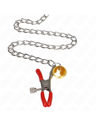 KINK - PINZAS PARA PEZONES Y CLÍTORIS ROJAS CON CASCABEL DORADO Y CADENA 30 CM