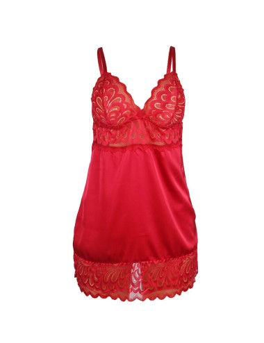 SUBBLIME - BABYDOLL SATINADO CON ENCAJE ROJO S/M