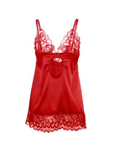 SUBBLIME - BABYDOLL SATINADO CON ENCAJE ROJO S/M