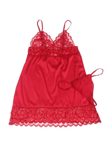 SUBBLIME - BABYDOLL SATINADO CON ENCAJE ROJO S/M